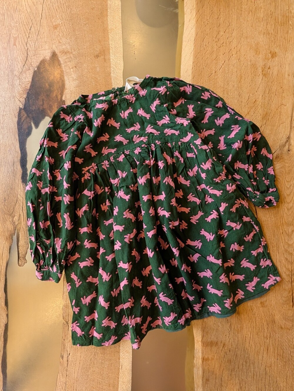 Compania Fantastica Mini Green Kids' Long-Sleeve Dress with Pink Bunny 4Y